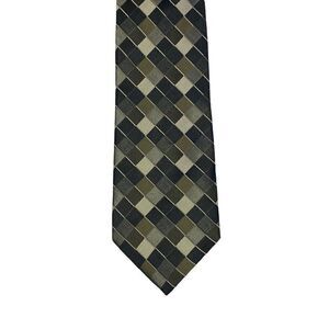 Foggia Silk Neck Tie Black Grey Green Diamond Pattern